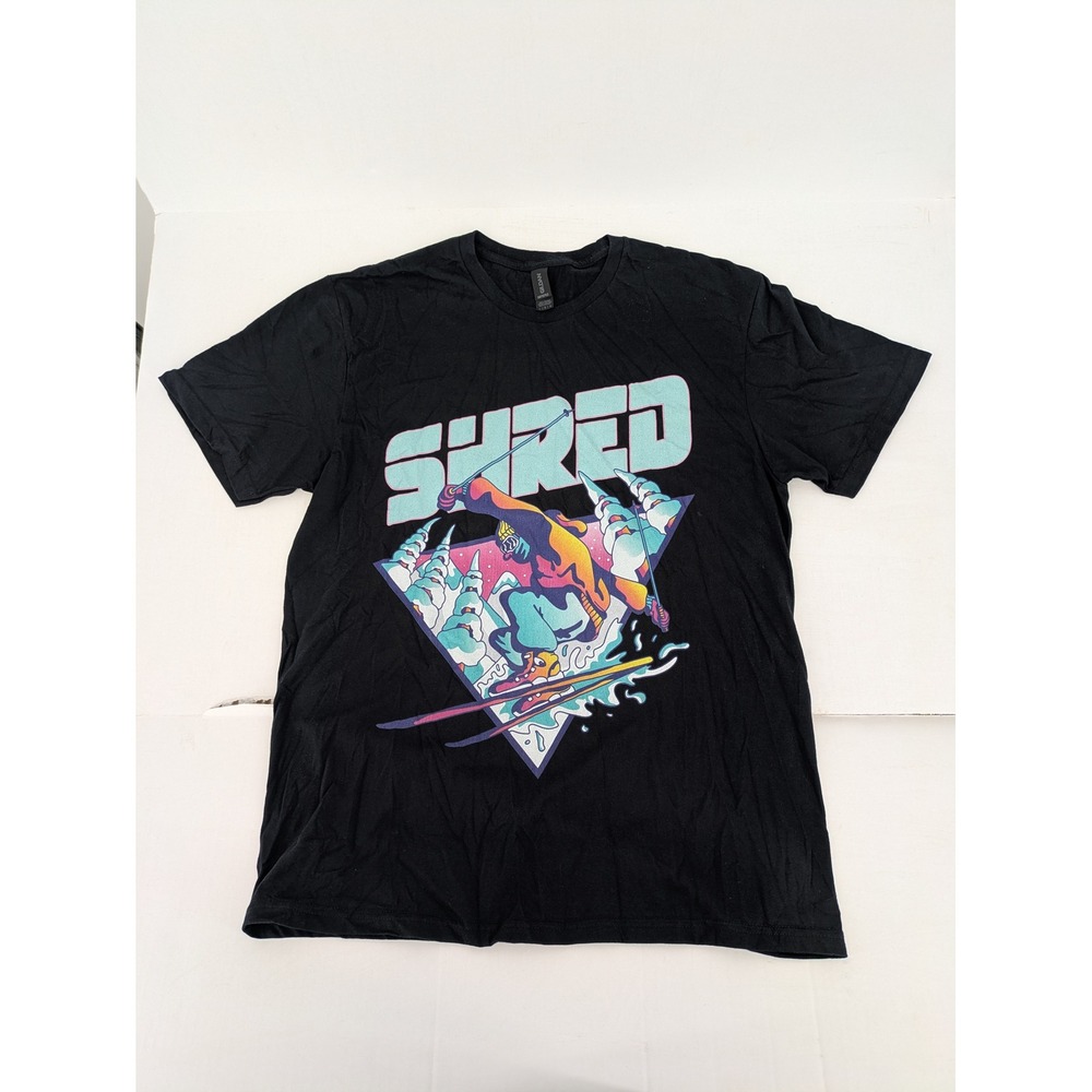 Gildan Softstyle Shred Graphic T-Shirt Mens Large Black Skiing Retro Skier Tee